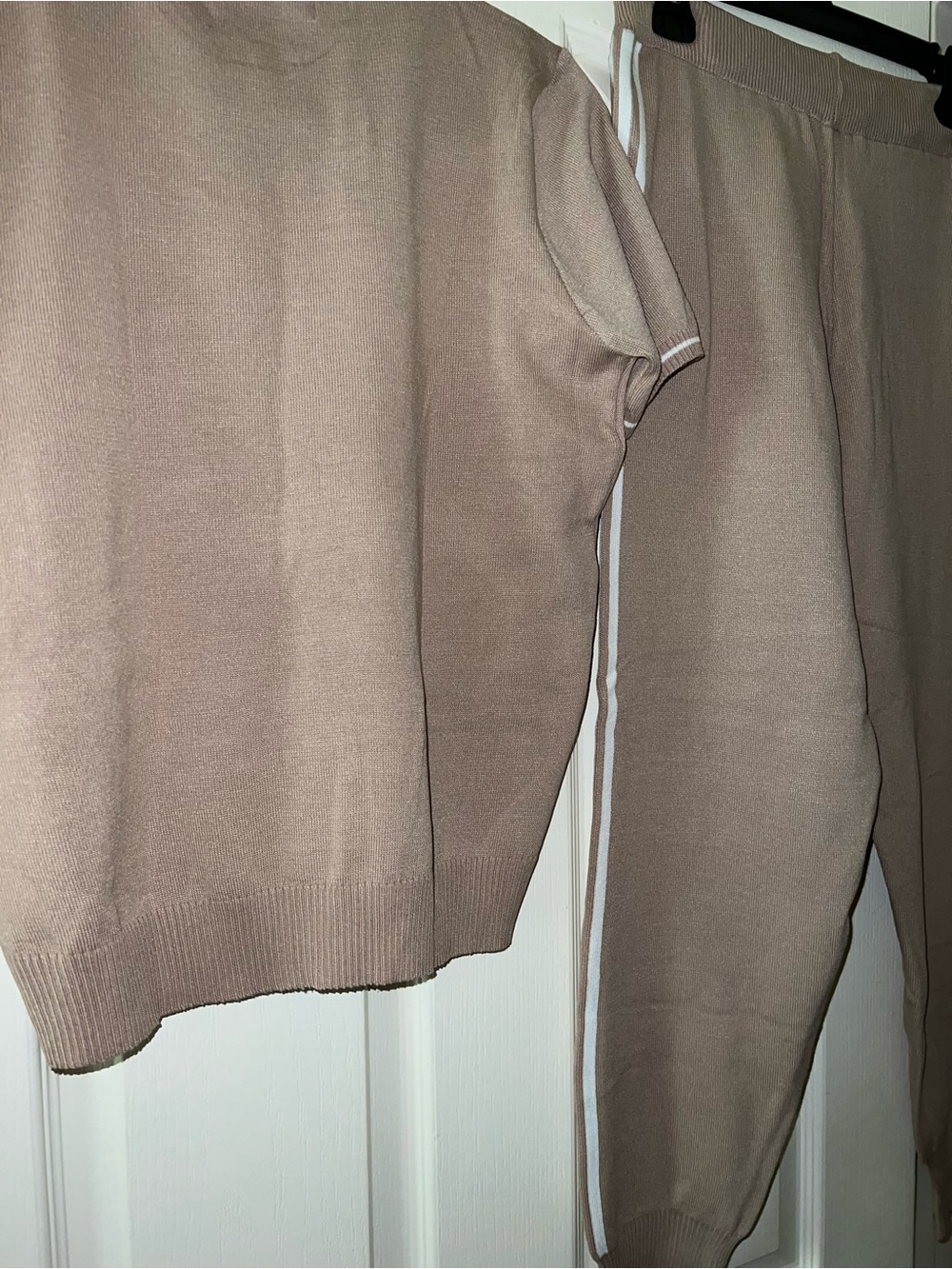 Taupe and White Knit Logo Sweatshirt & Joggers Set - Picture 2 of 2